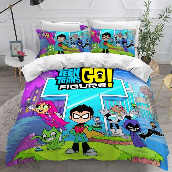 Conjuntos Teen Titans Go Bedding Conjunto único Twin Full Queen King Size Cama de Anime Conjunto Aldult Kid Bedroom DuvetCover Conjuntos 3D Impressão 014