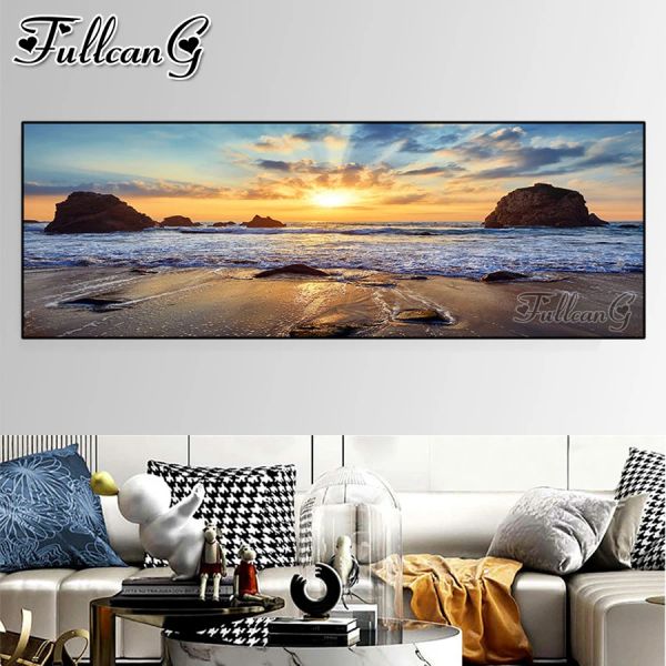 Punto di grande dimensione Immagine da ricamo a mosaico completo Sunset Sunset Scenery Diamond Painting Diamond Beach Natural Seascape Decorazione della casa AA3909