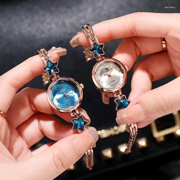 Relógios de pulso Azul Lucky Star Senhoras Relógio Coreia Estilo Feminino Estudantes Moda Mulheres Elegante Pulseira Relojes Mujer