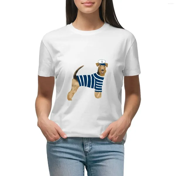 Damen Polos Airedale Terrier Sommer Sailor Niedliche Hunderasse Design Illustration T-Shirt Tops Mode Frau Bluse 2024