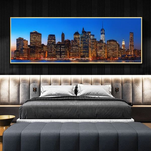 New York City Night Skyline Landschaftsgemälde Druck auf Leinwand Kunstposter und Drucke Manhattan View Art Pictures Home Decor2691