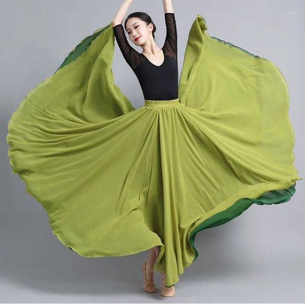 Saias Saia de Dança Clássica Mulheres Double-Side Chiffon Grande Balanço Traje Performance de Palco Maxi Z1