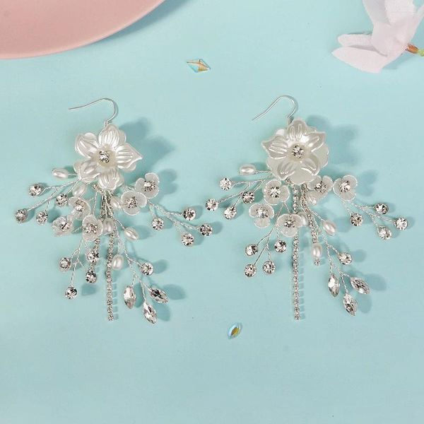 Kopfschmuck, handgefertigt, weiße Blumen-Strass-Ohrringe, klassische Mode, Brautschmuck, Hochzeitsaccessoires