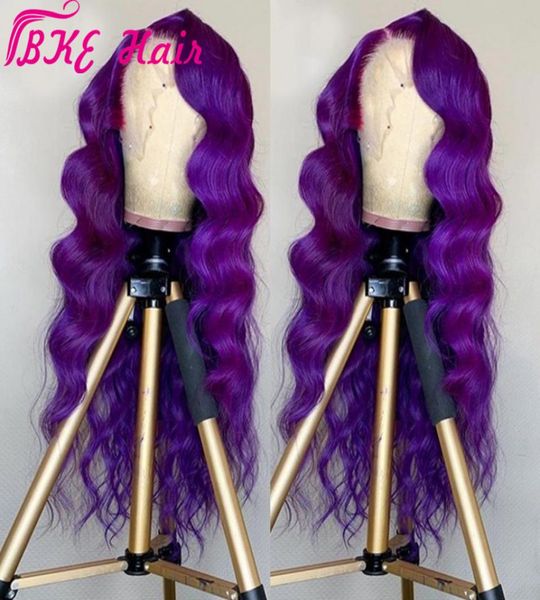 Longo onda do corpo roxo cabelo brasileiro laço frontal peruca parte lateral perucas dianteiras do laço sintético para mulher resistente ao calor peruca sem cola5282955