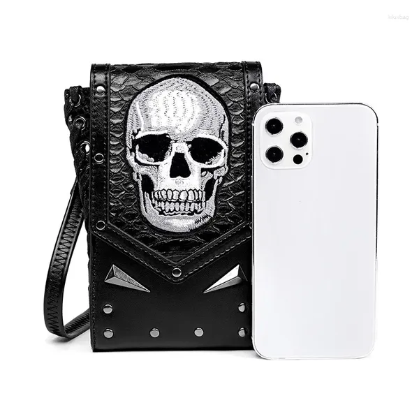 Bel çantaları moda punk serin kadın crossbody kabartmalı cep telefonu çantası dış mekan eşleşen motosiklet