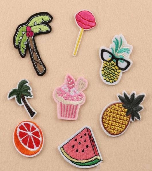 Eisen auf Patches DIY bestickt Patch Aufkleber für Kleidung Kleidung Stoff Abzeichen Nähen Wassermelone Ananas Obst orange Design5533228