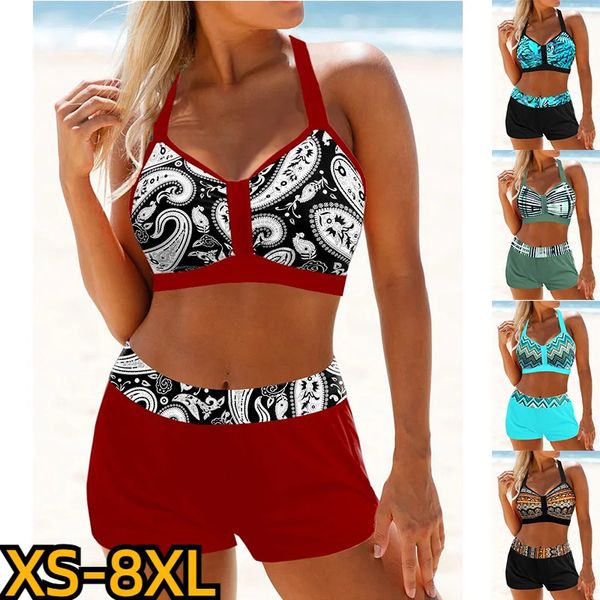 Frauen Retro Hohe Taille Badeanzug Badeanzug Weibliche Design Druck Bikini Bademode Sommer Zwei Stück Set Bad Anzug 240309