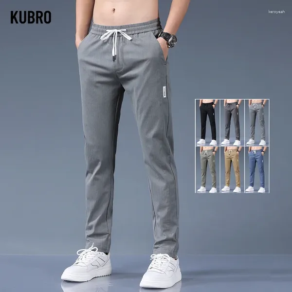 Calças masculinas kubro casual magro calça reta fina calças masculinas moda estiramento jogging elástico respirável sweatpants 2024 verão