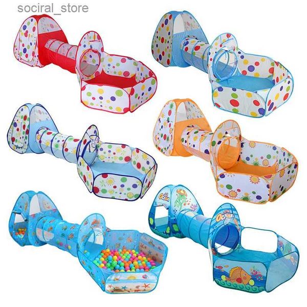 Tendas de brinquedo 3 em 1 portátil para crianças tenda brinquedos barraca de acampamento ao ar livre casa de brincar com túnel Crling crianças piscina de bolinhas crianças pop-up tendas L240313