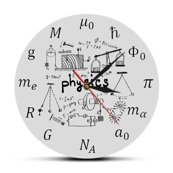 Relógio de parede com elementos e símbolos de física, arte científica, equações matemáticas, decoração de parede, relógio silencioso, sinal de laboratório, presente2604