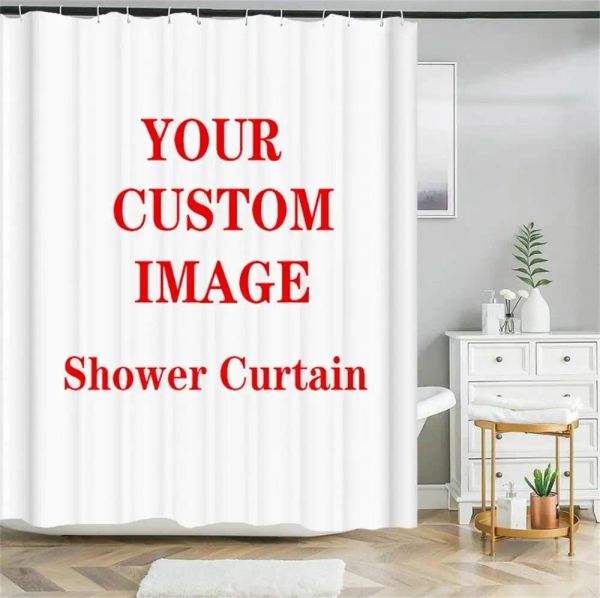 Cortinas de tecido de impressão personalizada cortinas de chuveiro divisória cortina de poliéster conjunto de cortina de banheiro acessórios de banho com ganchos