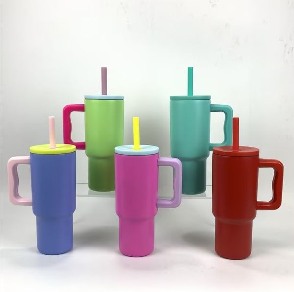 24oz 30oz 40oz tumblers de aço inoxidável com canudos de silicone sim canecas de viagem copo de dopamina com alça terno para crianças e mulher lg42