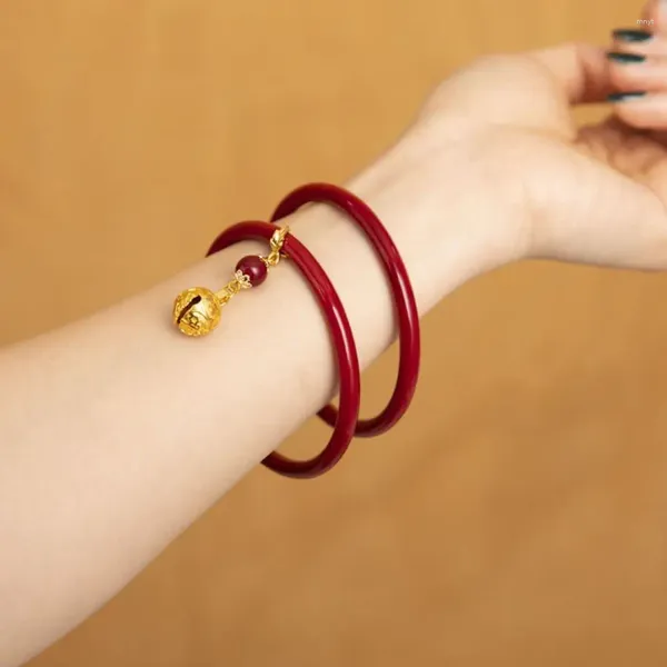 Bracciale rigido con ciondolo cinese, braccialetto a doppio strato, gioielli antichi, gioielli di moda, rotondo, rosso, fortuna, in puro vetro