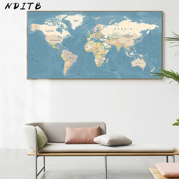 Карта мира, декоративная картина на холсте, винтажный постер, скандинавский настенный художественный принт, картина большого размера, современное украшение для кабинета, офиса Z233h