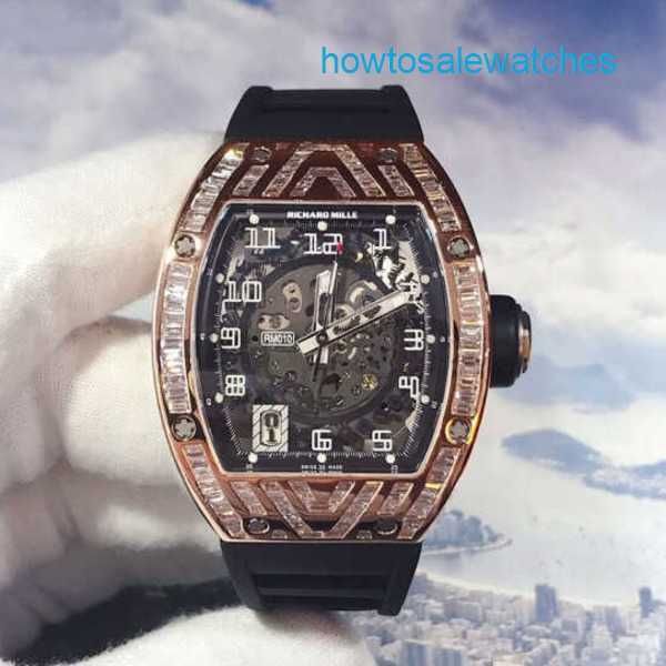 Emocionante relógio de pulso exclusivo relógios de pulso RM Série RM010 Rose Gold Back Set T Diamond RM010 Exibição de data totalmente oca