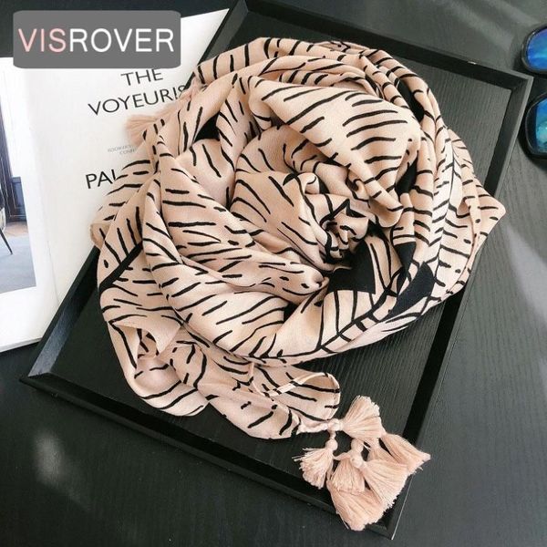 Lenços visrover 2021 moda verão preto impressão geométrica viscose cachecol mulher envoltório primavera xales praia pescoço pashmina muçulmano hijab295e