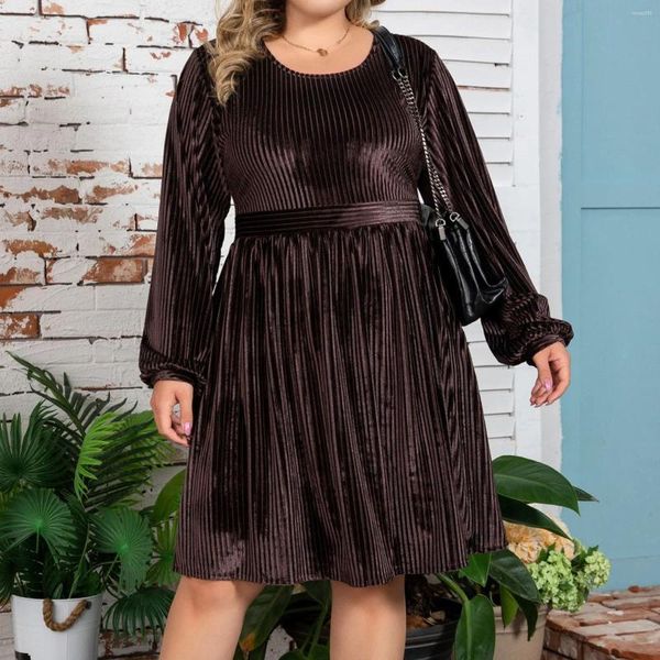 Vestidos casuais feminino solto plus size em torno do pescoço vestido cor sólida outono manga comprida preto elegante saia de comprimento médio