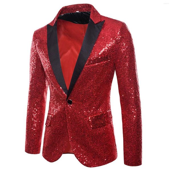 Abiti da uomo Giacche da abito con paillettes lucide Cappotto per spettacoli teatrali Moda casual Slim Fit Singola fibbia Risvolto