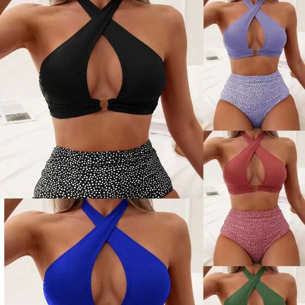 Badebekleidung 2024 Sexy Bikini-Badeanzüge Push-Up-Damenbadeergebnisse mit hohem Zustand S mit Punktdruck Hot Springs Polyester Wassersport 240311