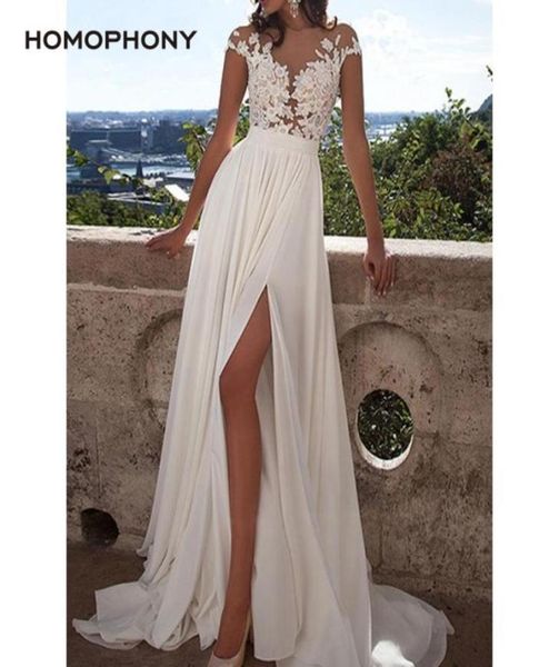 HOMOPHONIE Sexy Spitze Tiefem V-ausschnitt Rüschen Weißes Kleid Muster Weiß Designer Ärmellose Braut Hochzeit Kleider Langes Kleid De Noiva3728455