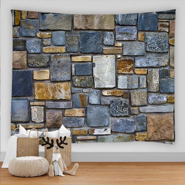 Tapeçarias estética decoração tapeçaria 3d vintage pedra cinza tijolo kawaii acessórios de parede pendurado casa decoração do quarto cobertor