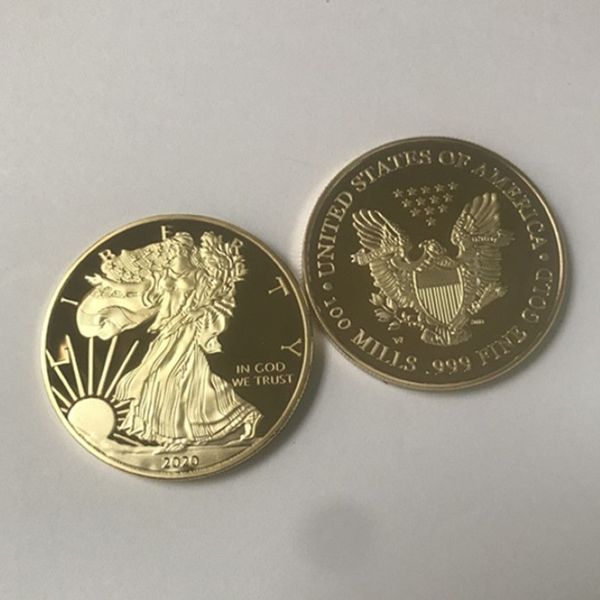 100 Stück Dom-Adler-Abzeichen, 24 Karat vergoldet, 40-mm-Gedenkmünze, amerikanische Freiheitsstatue, Souvenir-Drop, akzeptable Münzen258n