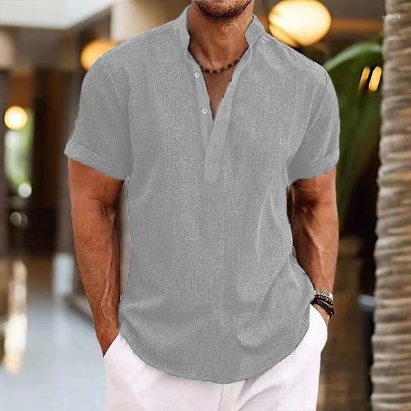 Camisas casuais masculinas Europa e Estados Unidos Cross-Border Button-up Lapela de manga curta respirável Cardigan de escritório