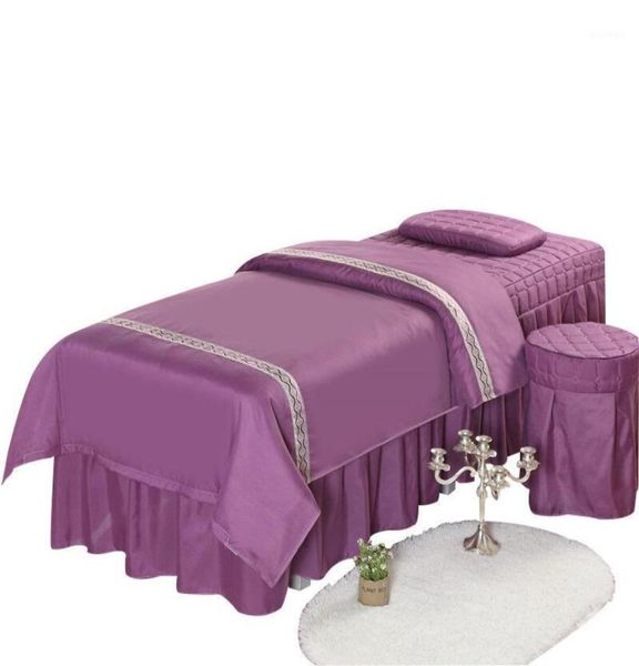 4pcs de alta qualidade de beleza salão de cama conjuntos de massagem spa de cama grossa lençóis lençóis colgrado colcha listrado brophcase capa de edredão set8321478