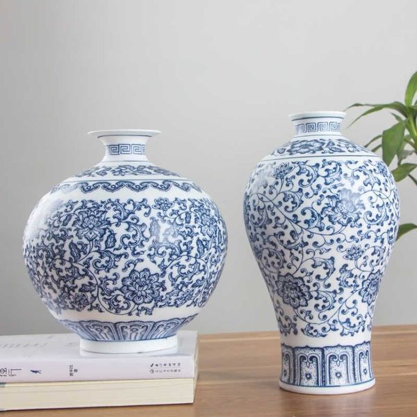 Vaso in ceramica senza smalto blu e bianco in porcellana ad incastro design Lotus Decorazione domestica Vasi di fiori Jingdezhen247e