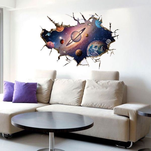 Simanfei Espaço Galaxy Planetas Adesivo de Parede 2019 À Prova D 'Água Vinil Arte Mural Decalque Universo Estrela Papel de Parede Kids Room Decorar LJ201207P