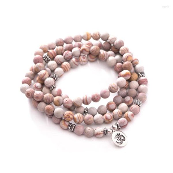 Ciondoli 6mm Multi colore Vene Bracciale in pietra 108 Perline Ciondolo con ciondolo Pregate Polsino Fai da te Ly Healing Yoga Buddismo da polso fatto a mano