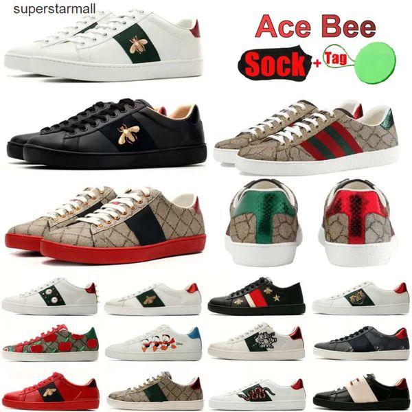 Streifen gglies Luxurys Designer Schuh Herren Damen Cartoons Freizeitschuhe Biene Italien Ace Echtes Leder Tiger Schlange Stickerei Weiß Grün Rot Klassisch Me