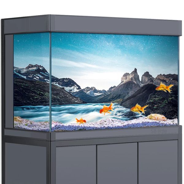 Dekorationen Aquarium Aquarium Hintergrund 3D Berge Fluss Sterne HD Reptilien Lebensraum Dekorationen PVC Poster Aufkleber Druck Tapete