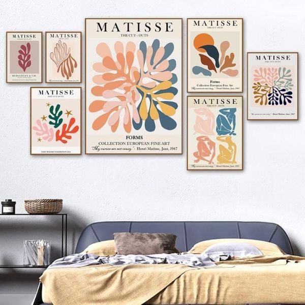 Gemälde Matisse Buntes Blatt Abstraktes Mädchen Kurve Wandkunst Leinwand Malerei Nordic Poster und Drucke Bilder für Wohnzimmer De2351