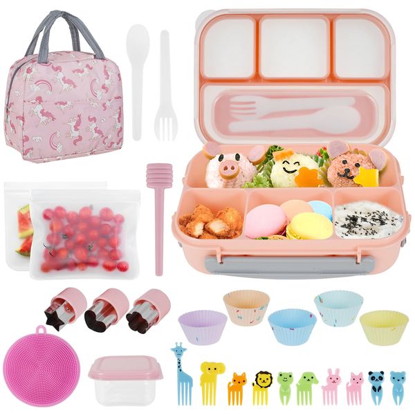 27-teiliges Bento-Lunchbox-Set für Kinder und Erwachsene, 1300 ml Lunch-Lebensmittelbehälter, Bento-Box mit Aufbewahrungstasche, Saucenbox, Gabel, Löffel, Obstgabel, 240304