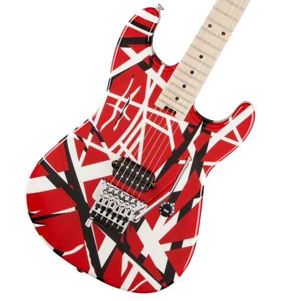 Gestreifte 6-saitige Gitarre der Serie – Rot mit schwarzen Streifen. E-Gitarren