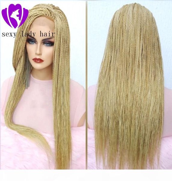 Hochwertige mikrogeflochtene 613-Perücke mit voller Spitze vorne, blonde Flechthaar-Box-Zöpfe-Perücke mit Babyhaar für schwarze Frauen 5731740