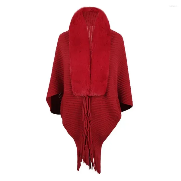 Sciarpe Abiti da sera Scialle Imitazione Cashmere Elegante inverno con nappe in peluche Dettagli in pelliccia sintetica per le feste delle donne