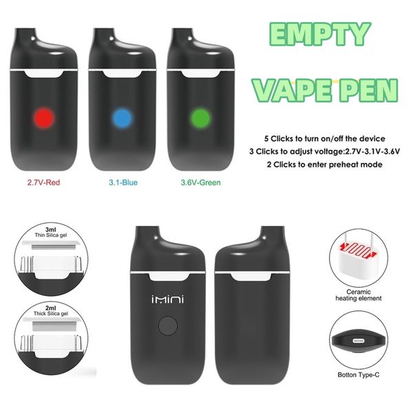 Orijinal C16 Tek Kullanımlık Vape Kutusu USB Şarj cihazı 2ml 3ml Boş Yağ Buharlaştırıcı 280mAh Seramik Bobin Ayarlanabilir Voltaj Doğrudan Fabrika Besleme OEM ODM Desteği