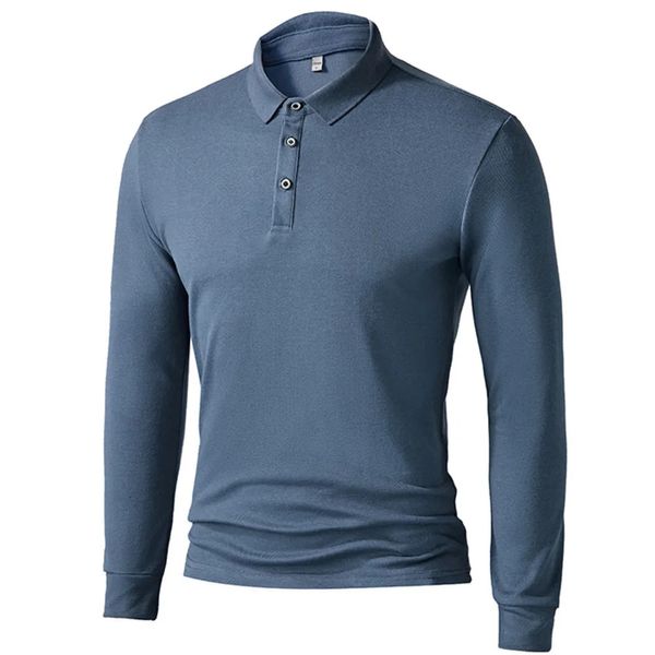 Langarm-Poloshirt aus Piqué-Baumwolle, schmale Passform, Polos im Sportstil, S-4XL, einfarbig, für den täglichen Gebrauch, mehrfarbig, lässiges Top, T-Shirts, Schwarz 240301