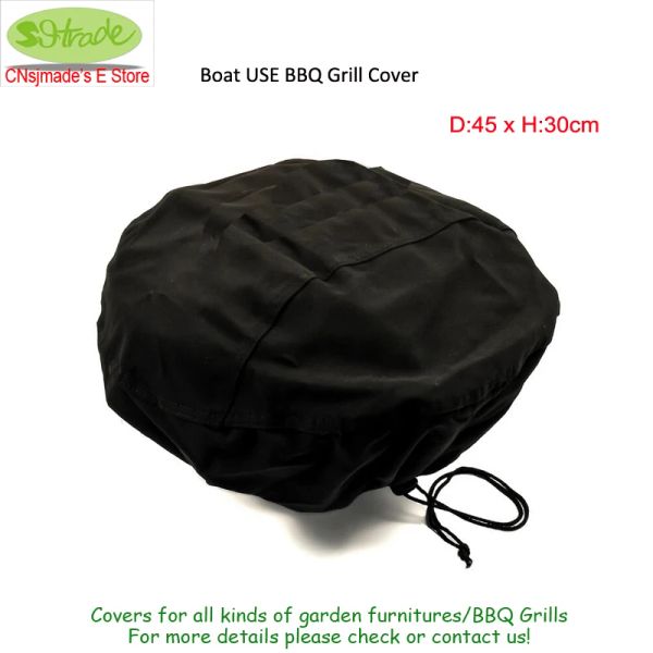 Coperture per uso barca Copertura per griglia per barbecue 2 pezzi, D45XH30 cm, tessuto Oxford impermeabilizzato di colore nero, chiusura con coulisse. Copertura protettiva per griglia per barbecue