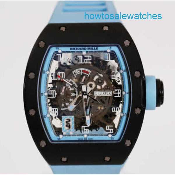 Zeitlose Armbanduhr Elegante Armbanduhren RM Watch Rm030 Argentinien Blau Schwarz Carbon Hohldatum Dynamische Aufbewahrung Herren