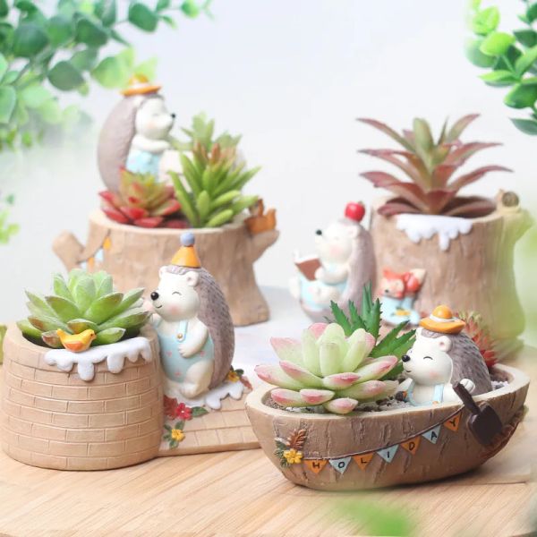 Plantadores de ouriço dos desenhos animados vaso de flores para mini plantas suculentas plantadores de mesa titular lápis mini bonsai casa decoração do jardim presentes