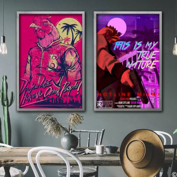 Calligrafia Hotline Miami vedio gioco Decorativo su tela Poster Room Bar Cafe Decor Regalo Stampa Art Pitture murali