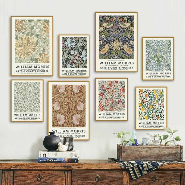 Astratta William Morris Fiore Foglia Uccello Wall Art Canvas Pittura Nordic Poster e stampe Immagini a parete per soggiorno Decor C0307j