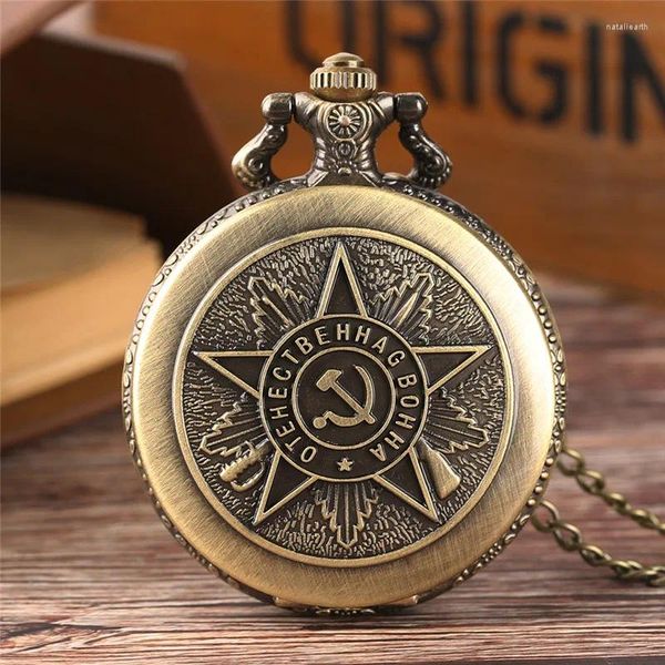 Taschenuhren Bronze Udssr Sowjet Sichelhammer Design Antike arabische Zahl Quarzuhr Anhänger Uhr Cccp Russland Emblem Kommunismus