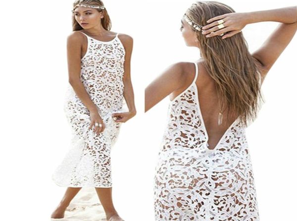 Sommer Mode Kleid Boho Strand Kleid Sexy Neckholder Kleider Für Frauen Weiße Spitze Kleider Plus Größe Sommer Vestidos Frauen Hohl ou3184998