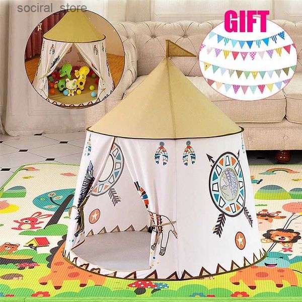 Tende giocattolo Kid Teepee Tent House Portable Princess Castle Pieghevoli Tende per bambini Baby Play House Bambini Giocano Giocattolo Compleanno Regalo di Natale L240313