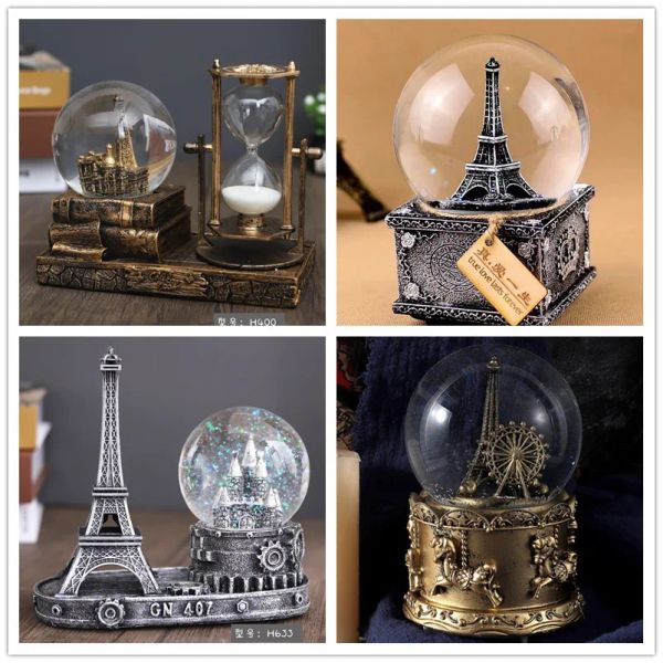 Caixas Crystal Ball Box Box Ferris Wheel Tower Birthday Gifts Hourglass Rainbow Growing Snowflakes Decoração de Decoração do Ornamento de Desktop