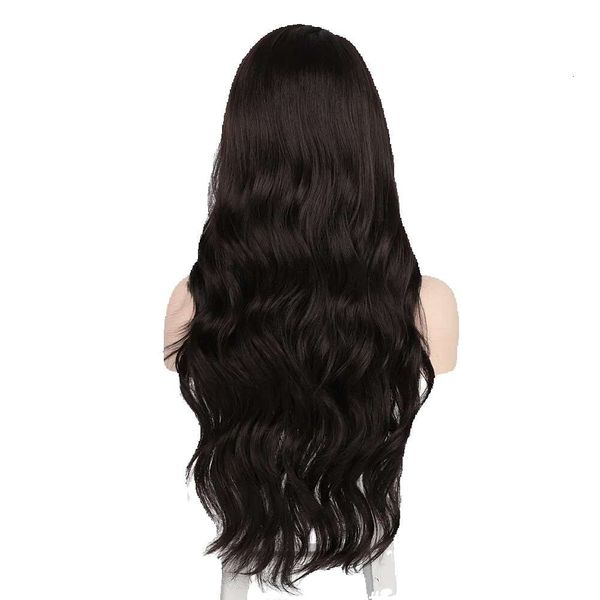 Grande ondulado longo cabelo encaracolado frente laço cabeça capa natural olhar sintético onda completa peruca para uso diário cosplay gg